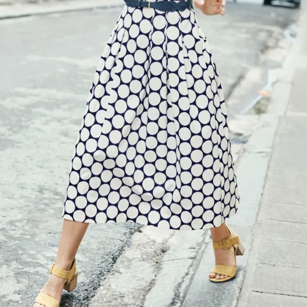 Boden Theodora Dot Midi Skirt - Navy and White - NWT
